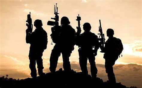 Silhouette of four soldiers illustration, military, soldier, sunset ...