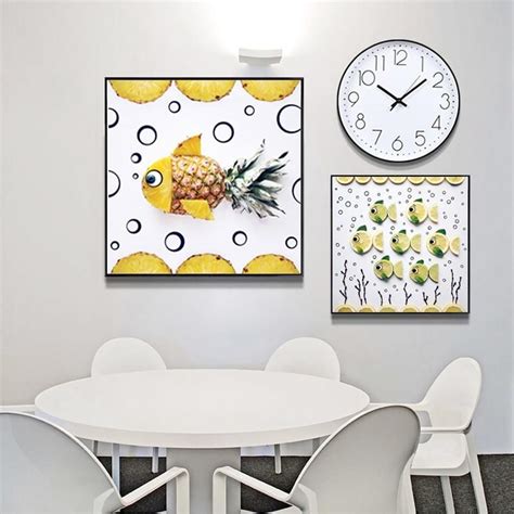 Bright Modern Kitchen Wall Art Decor Pineapple Art Lime Fish Canvas Prints | Kitchen decor wall ...