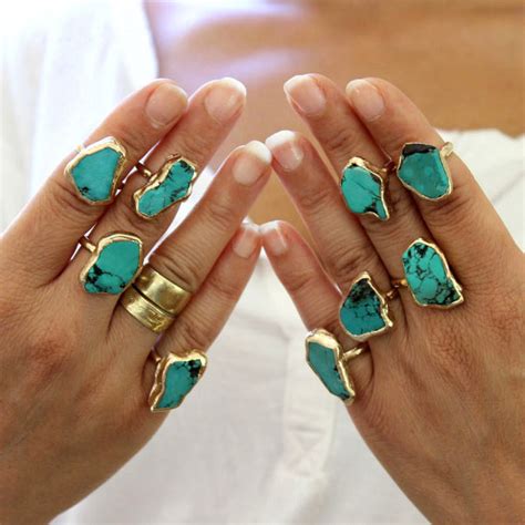 Raw Turquoise Ring, Turquoise Ring, Boho Turquoise Ring, Gold Stacking ...