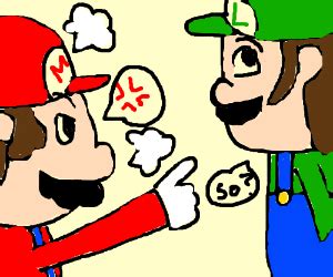 Mario mad at Luigi. - Drawception