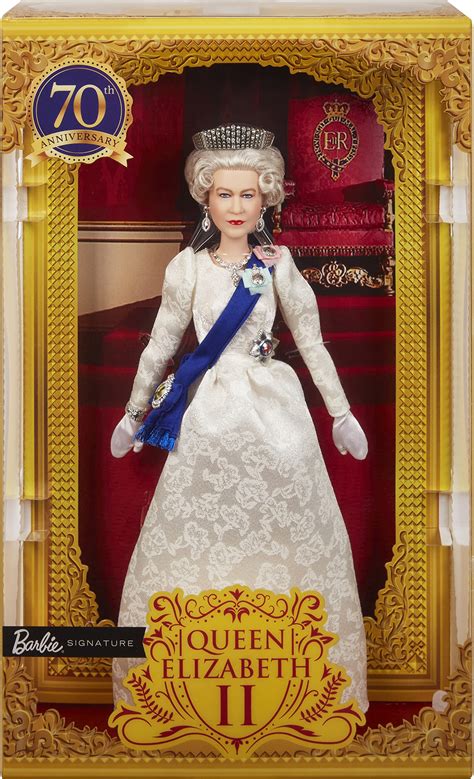 Buy Barbie Signature Queen Elizabeth II Platinum Jubilee Doll Wearing Ivory Gown, Riband, Crown ...