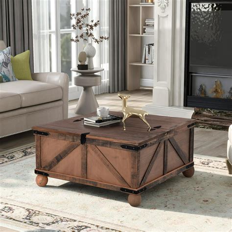 Boulevard F Inc Square Coffee Table Farmhouse Storage Coffee Table Cocktail Table with Storage ...