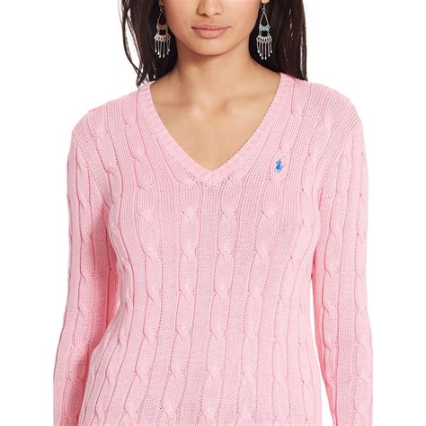 Lyst - Polo ralph lauren Cable-knit V-neck Sweater in Pink