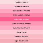 150 Shades of Pink with Names, Hex, RGB, & CMYK