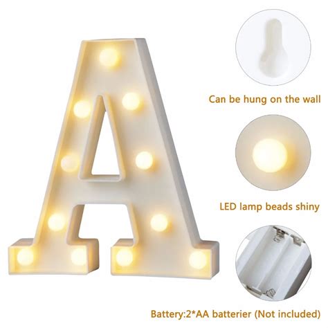 White Plastic Letter LED Night Light Marquee Sign Alphabet Lights Lamp ...