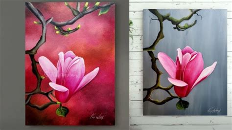 Step by Step acrylic painting on Canvas for beginners Magnolia painting ...