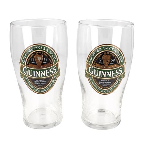 Guinness 2 Pack Of Pint Glasses With Guinness Ireland Label Design