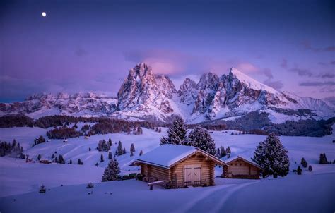 Wallpaper winter, snow, mountains, valley, village, Italy, houses, Italy, The Dolomites, South ...