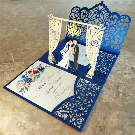 Pop up Wedding Invitations Sample Chandelier Design Light Skin Caucasian Wedding Couple Elegant ...