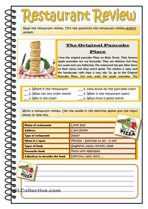 RESTAURANT REVIEW | reading | Pinterest | Worksheets, Reading ...