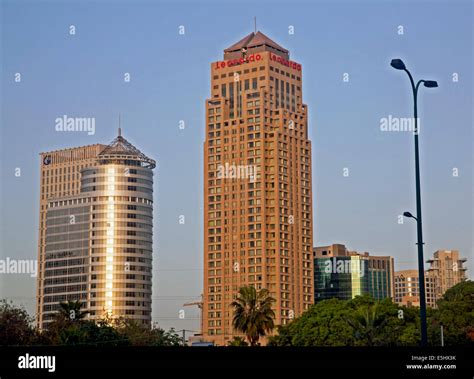 Skyline of Ramat Gan showing the Leonardo City Tower Hotel and Gibor Sport House, Ramat Gan, Tel ...