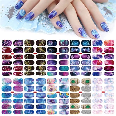 10 Sheets Full Wraps Nail Stickers Decals, Self-Adhesive Nail Polish ...