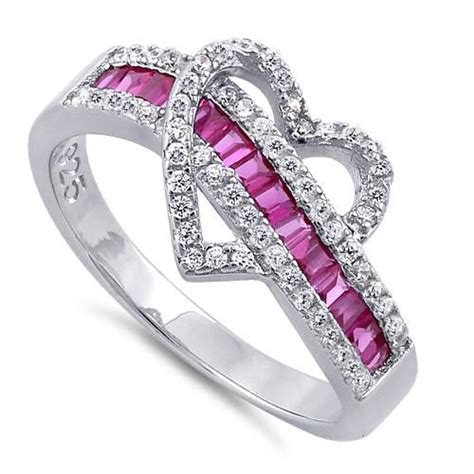 Sterling Silver Exotic Heart Ruby CZ Ring