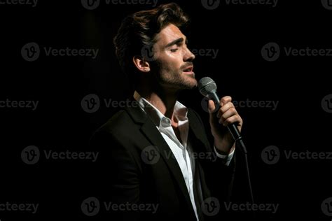 Handsome man with microphone singing at concert. Generate Ai 32914157 Stock Photo at Vecteezy