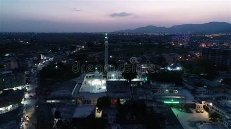 Night View of Jama Masjid Golra Sharif Mosque. Drone View Stock Video ...