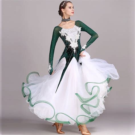 green rhinestones Ballroom dance competition dress standard dresses ...