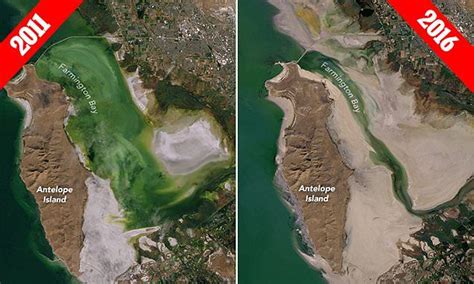 Shocking photos reveal Utah's great salt lake is drying up as locals divert 40% of its water to ...