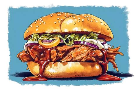 Premium AI Image | Pulled pork sandwich illustration Food illustration ...