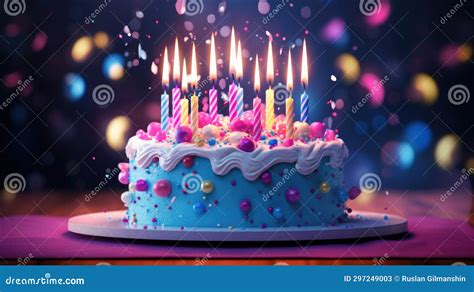 Birthday Cake, Candles and Colorful Balloons Over Light Violet Stock Image - Image of birthday ...