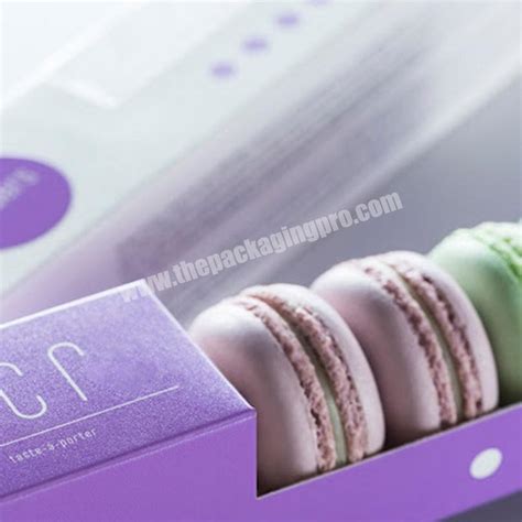 Custom luxury food box packaging pink macaron packaging drawer gift box clear plastic window ...