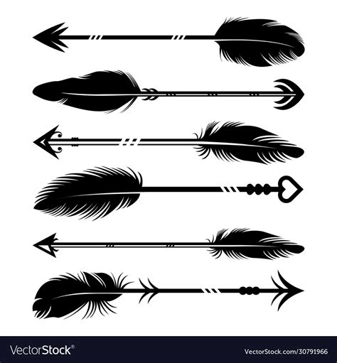 Hand drawn feather arrow silhouette collection Vector Image