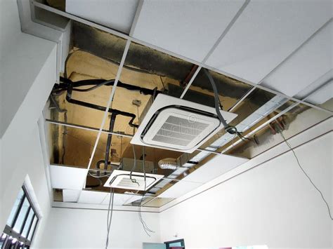 Installation of Ceiling Cassette Air-condition. Stock Image - Image of ...