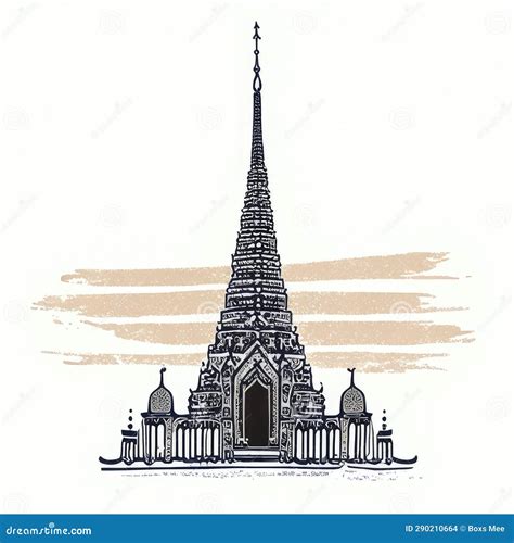 Thai Temple on White Background. Hand Drawn Vector Sketch Illustration ...