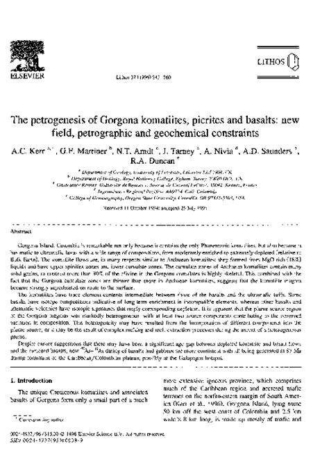 (PDF) Petrogenesis of Gorgona Komatiites and Basalts: Insights from Geochemistry