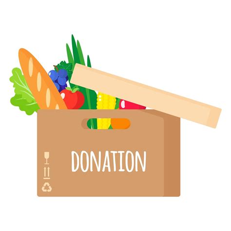 Vector cartoon illustration of donation cardboard box with healthy ...