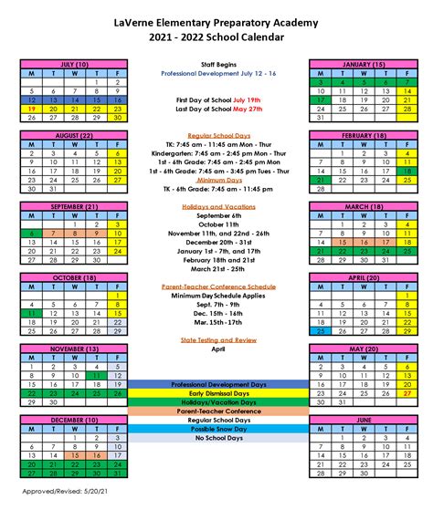 SCHOOL CALENDAR 2021-2022 – Lepacademy