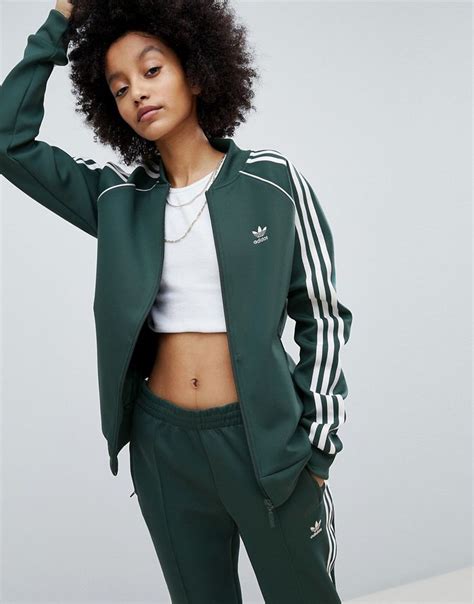 adidas Originals adicolor Three Stripe Track Jacket In Green - Green ...