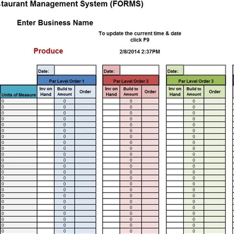 Restaurant Food Inventory Excel Template