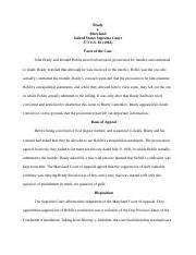 Case Brief 1 - Brady v Maryland - Brady v. Maryland United States Supreme Court 373 U.S. 83 1963 ...