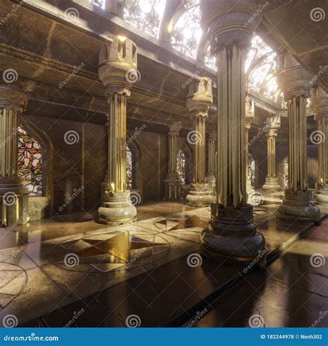 Fantasy Temple Interior with Majestic Pillars and Arches Stock Illustration - Illustration of ...