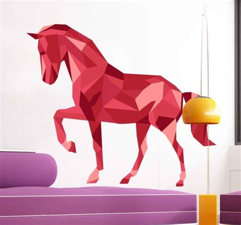 Red Polygonal Horse Wall Art Sticker - TenStickers