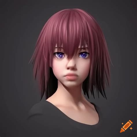 Anime character, detailed, 3d, realistic, side view, profile view, simple colors on Craiyon