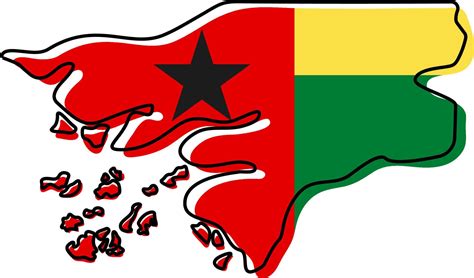 Stylized outline map of Guinea bissau with national flag icon. Flag ...