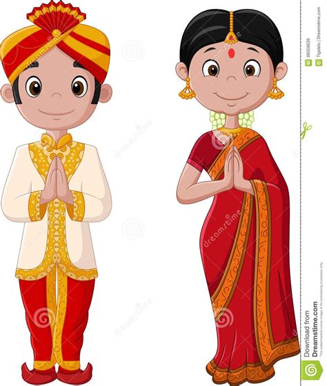 Cartoon Indian Couple Wearing Traditional Costume Stock Vector - Illustration Of Cartoon ...