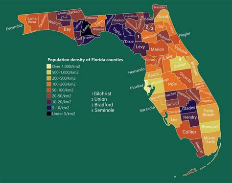 Population density of Florida counties (2018) | Madison washington ...