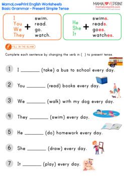 Basic Grammar (Verbs - Present Simple Tense) English Worksheets | TPT