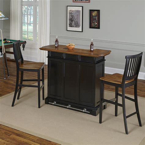 Home Styles Black and Oak Americana Bar and Two Stools