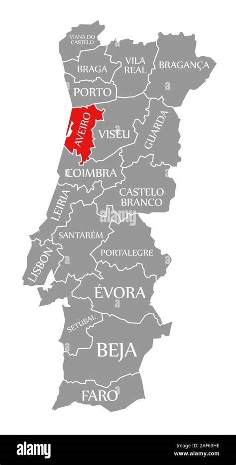 Aveiro red highlighted in map of Portugal Stock Photo - Alamy