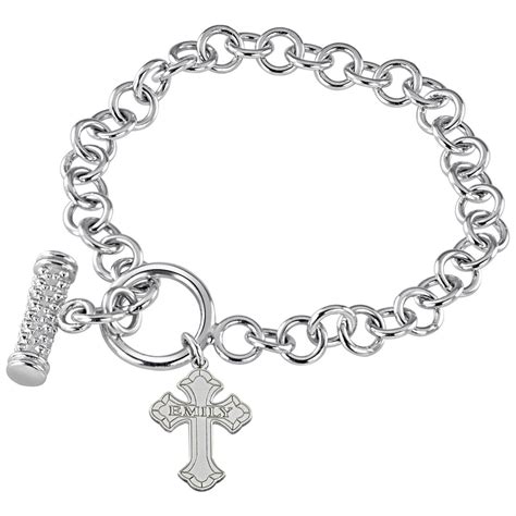 Hampden® Sterling Silver Cross / Name Bracelet - 218864, Jewelry at ...