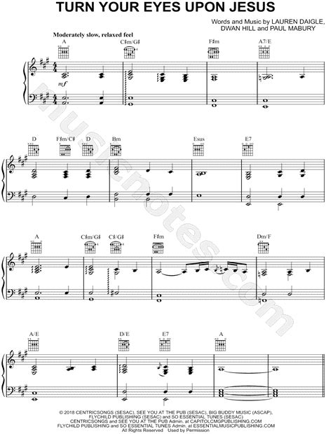 Lauren Daigle "Turn Your Eyes Upon Jesus" Sheet Music in A Major ...