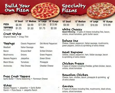 Printable Marco's Pizza Menu