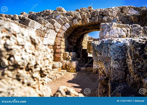 The Ruins Of King Herod Palace In Caesarea, Israel Stock Photo ...