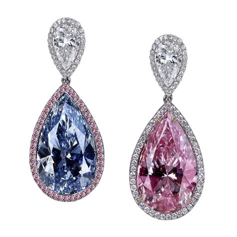 Fancy pink and Fancy light blue diamond earrings | Jacob & Co | The Jewellery Editor