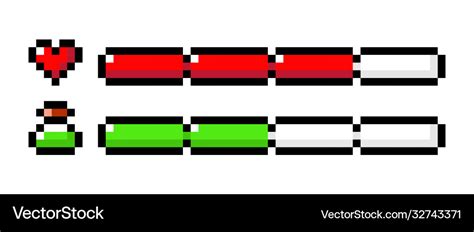 Life bar and health bar 8-bit elements pixel art Vector Image