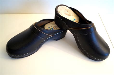 Vintage Black Leather Wooden Clogs Size EUR 36 Genuine Leather