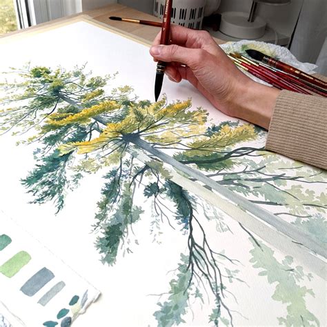 Painting a Pair of Pine Trees with Watercolor – Kim Everhard Art